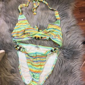 Red-ox color striped bikini size medium